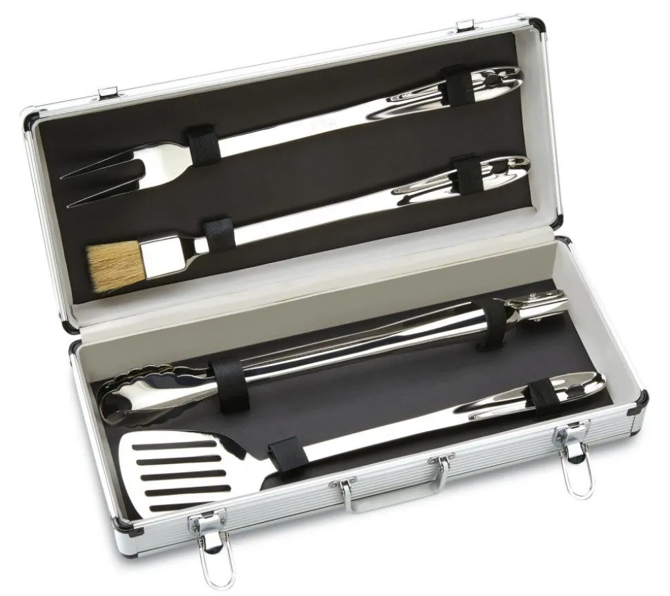 BBQ Tool Set With Case, 4 Piece Stainless Steel Grill Tool Set