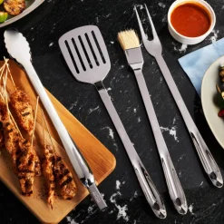 BBQ Tool Set With Case, 4 Piece Stainless Steel Grill Tool Set