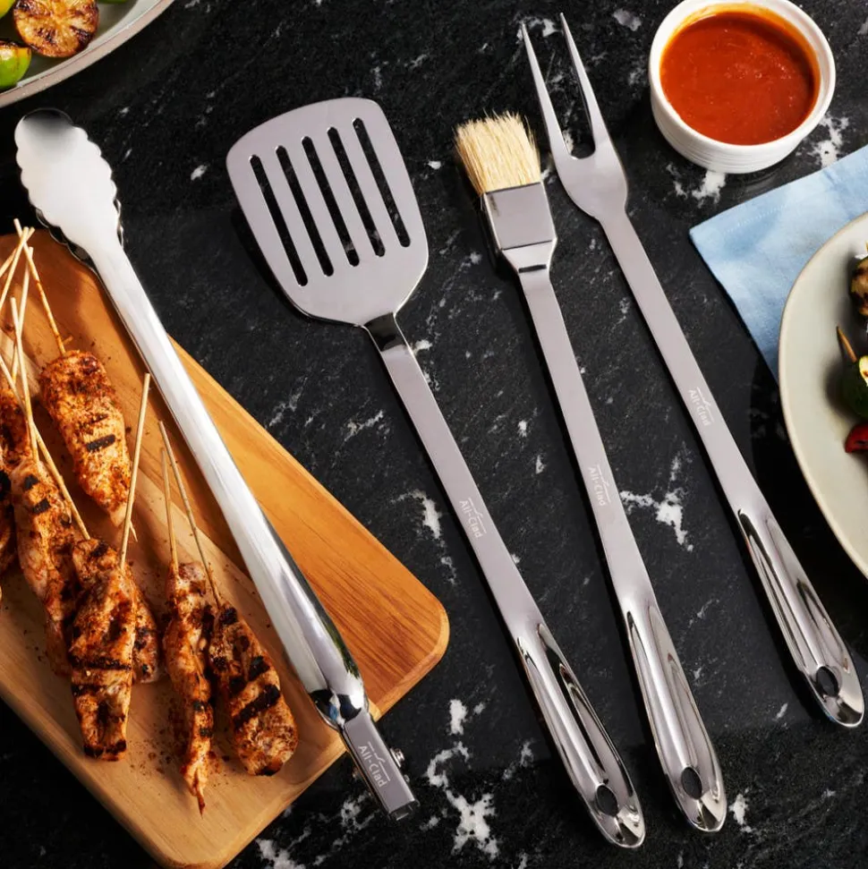 BBQ Tool Set With Case, 4 Piece Stainless Steel Grill Tool Set
