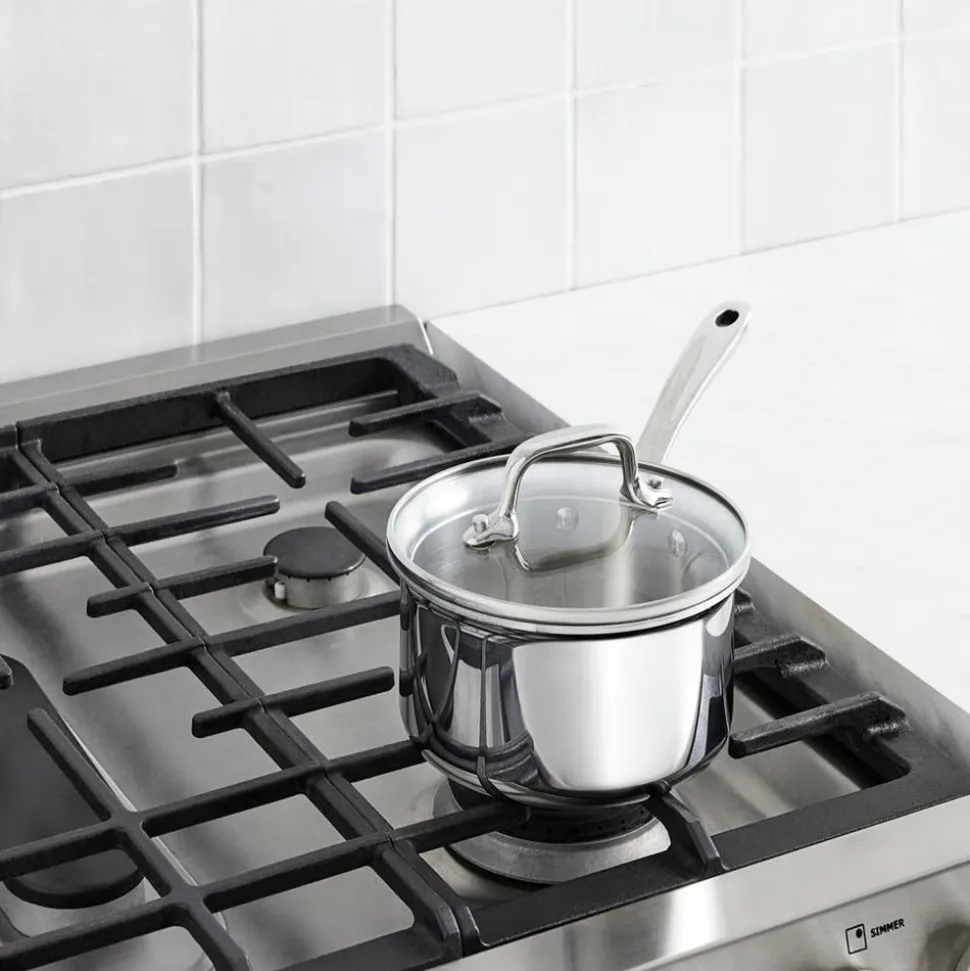 D3 Stainless Everyday 3-ply Bonded Cookware, Sauce Pan with Glass lid, 1.5 quart