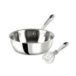 D3 Stainless 3-ply Bonded Cookware, Saucier with Whisk, 2 quart