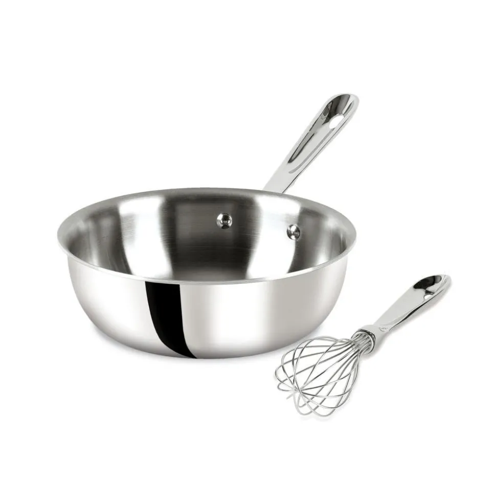 D3 Stainless 3-ply Bonded Cookware, Saucier with Whisk, 2 quart