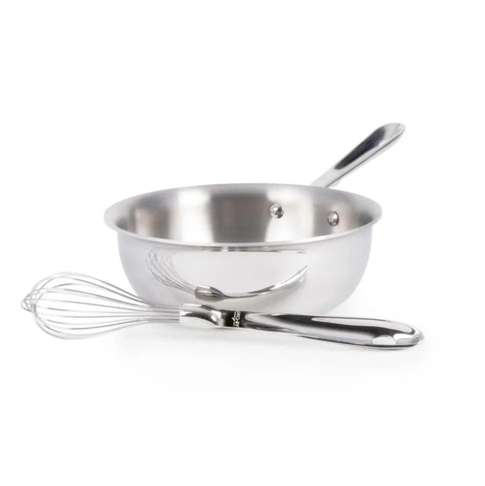 D3 Stainless 3-ply Bonded Cookware, Saucier with Whisk, 2 quart