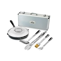Enameled Cast Iron 12 inch Skillet with Lid & 5 piece BBQ Tool Set