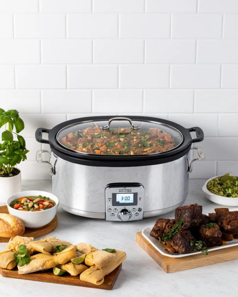Gourmet Plus Stainless Steel 7-in-1 Slow Cooker; Nonstick Ceramic Coating; 7 quart