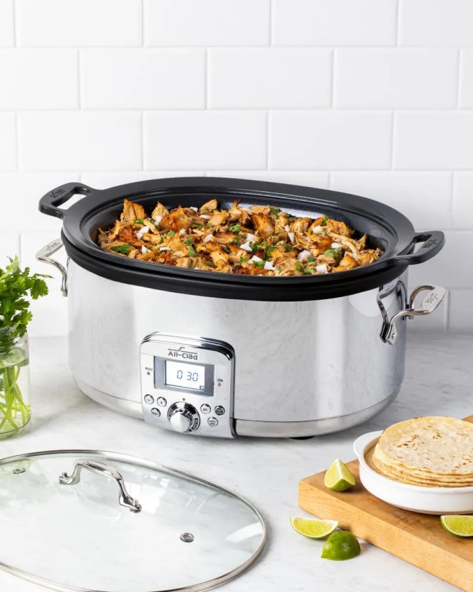 Gourmet Plus Stainless Steel 7-in-1 Slow Cooker; Nonstick Ceramic Coating; 7 quart