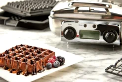 Gourmet Stainless Steel Digital Waffle Maker with Removable Plates; 4 slice