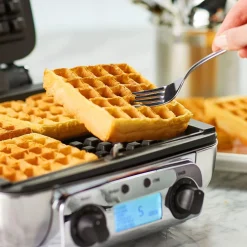 Gourmet Stainless Steel Digital Waffle Maker with Removable Plates; 4 slice
