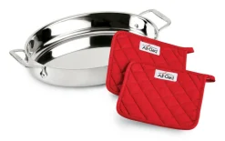 15-Inch Oval Baker with Red Pot Holders / Bake and Serve