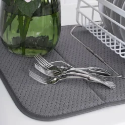 2-Pack Pewter Grey Drying Mat Set / Modern Look and Superior Drying Performance