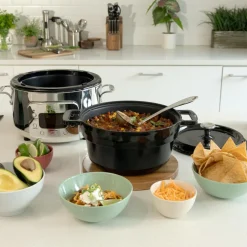 Stainless Steel 6-in-1 Digital Slow Cooker with Enameled Cast Iron Pot; 5 quart
